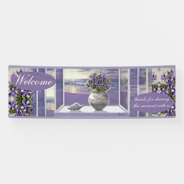 Violets in a moon jar banner (Horizontal)