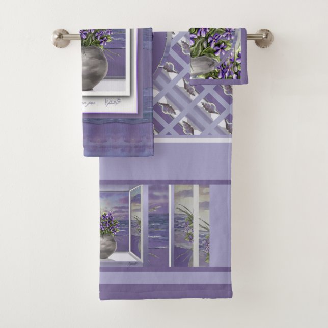 violets in a moon jar bath towel set (Insitu)