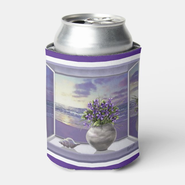 violets in a moon jar can cooler (Can Front)