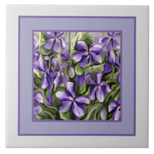 violets in a moon jar ceramic tile