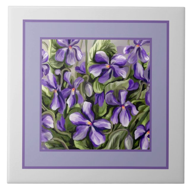 violets in a moon jar ceramic tile (Front)