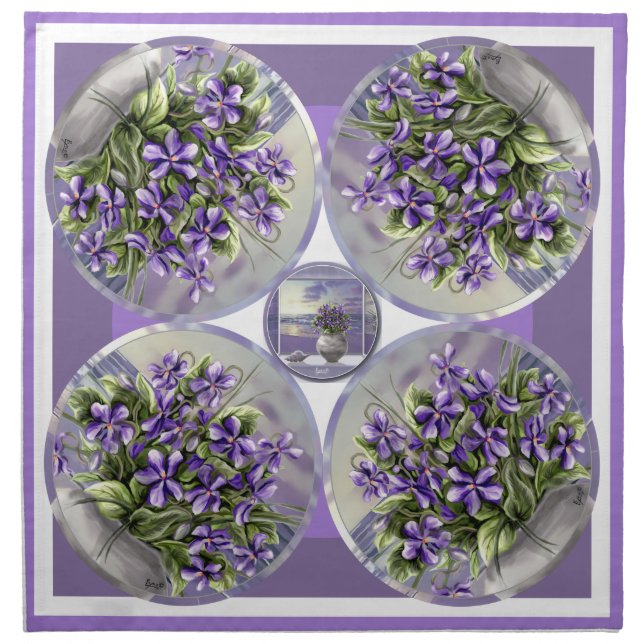 violets in a moon jar cloth napkin (Front)