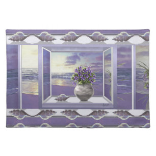 violets in a moon jar cloth placemat