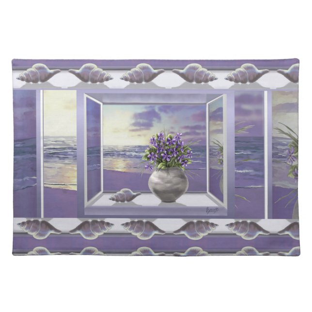 violets in a moon jar cloth placemat (Front)