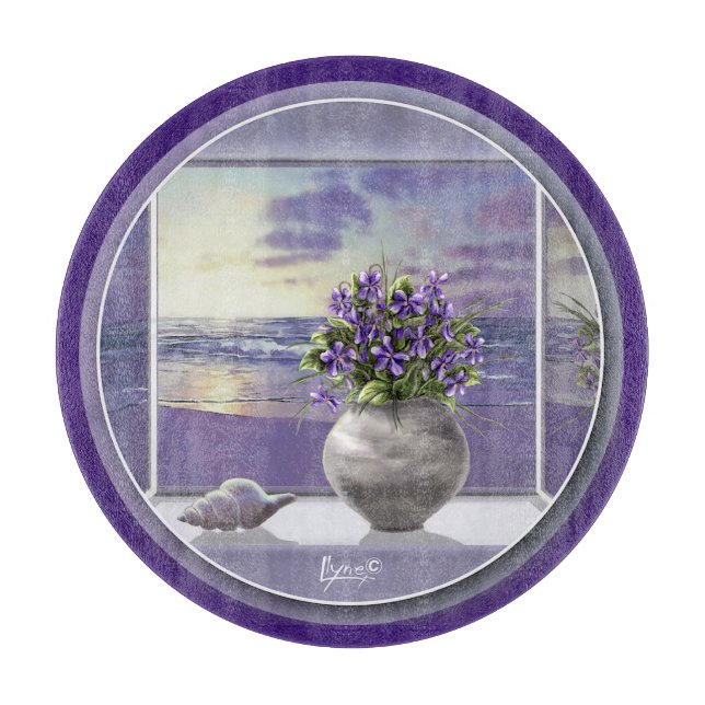 violets in a moon jar cutting board (Front)