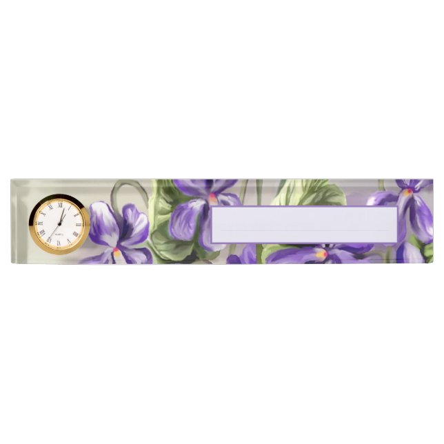 violets in a moon jar desk name plate (Front)
