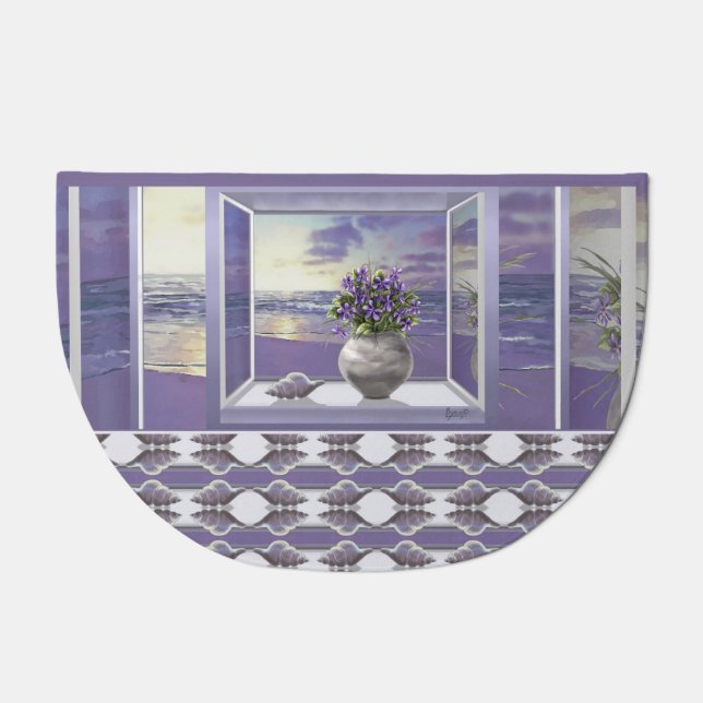 violets in a moon jar doormat (Front)