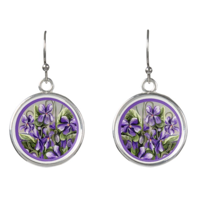 violets in a moon jar earrings (Front)