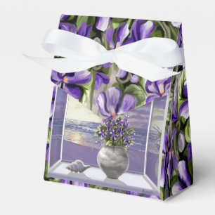 violets in a moon jar favor boxes