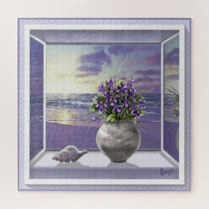 violets in a moon jar jigsaw puzzle