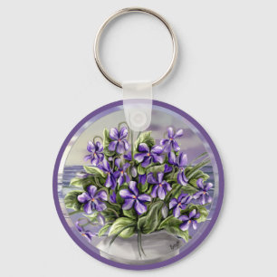 violets in a moon jar keychain
