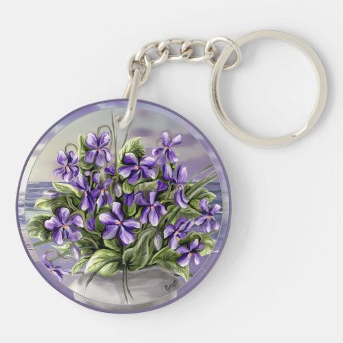 violets in a moon jar keychain