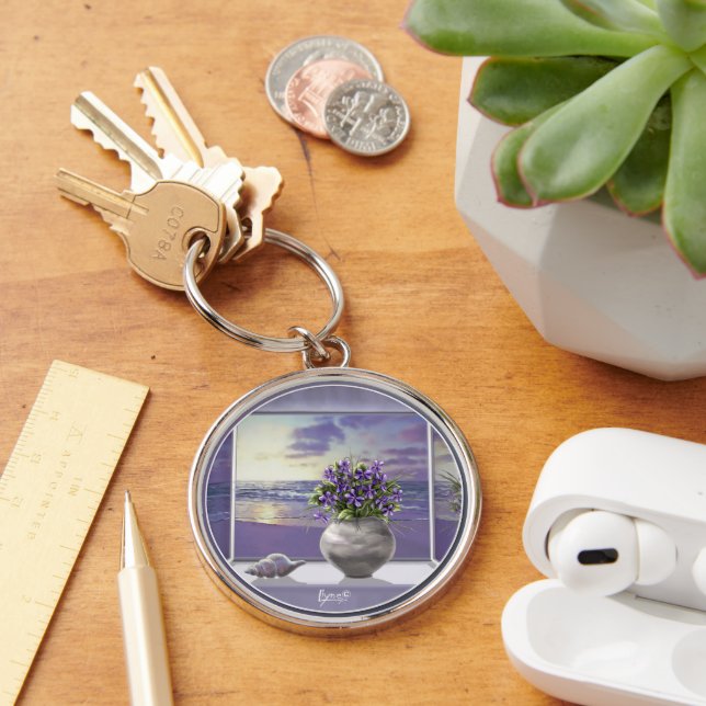 violets in a moon jar keychain (Desk)