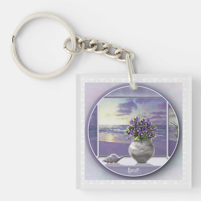 violets in a moon jar keychain (Front)