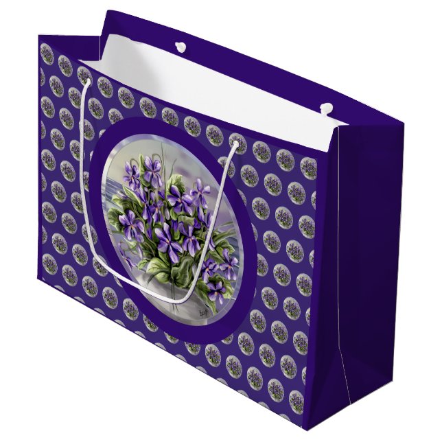 violets in a moon jar large gift bag (Front Angled)