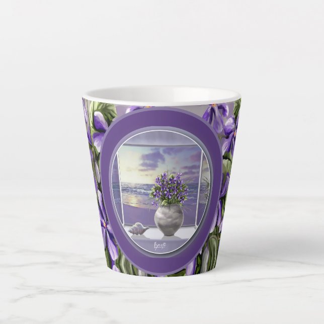 violets in a moon jar latte mug (Front)