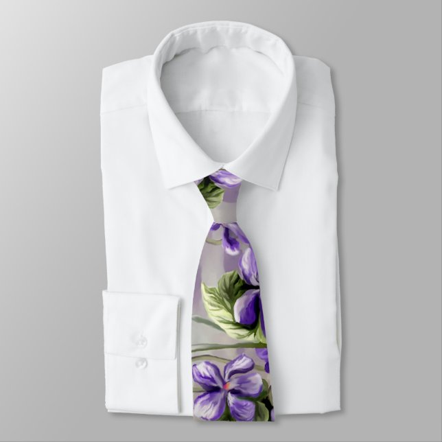 violets in a moon jar neck tie (Tied)