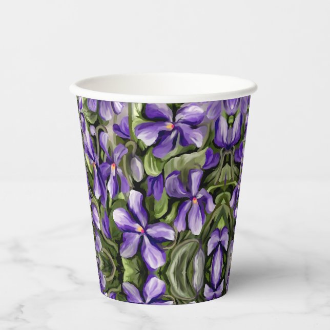 violets in a moon jar paper cups (Front)