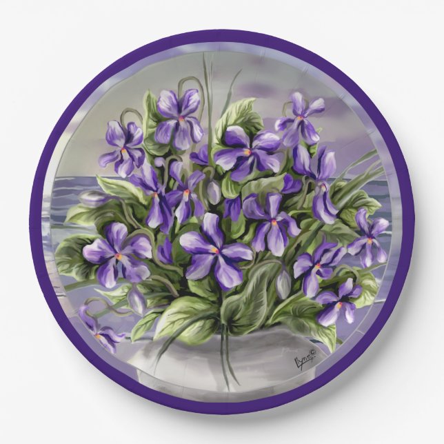 violets in a moon jar paper plates (Front)