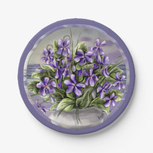 violets in a moon jar paper plates