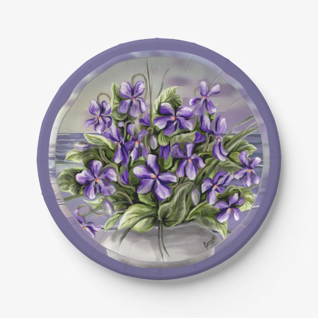 violets in a moon jar paper plates (Front)