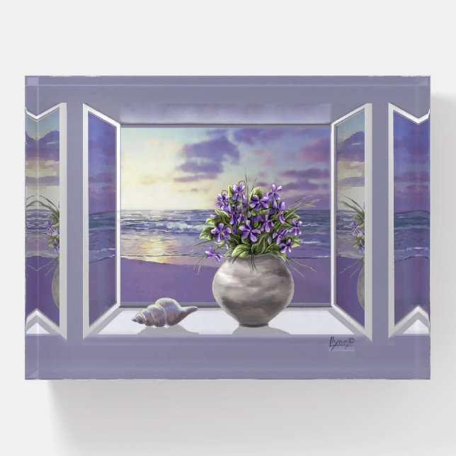 violets in a moon jar paperweight (Front)