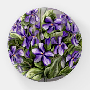 violets in a moon jar paperweight