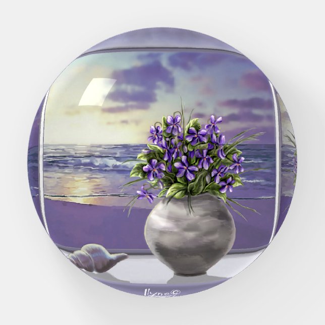 violets in a moon jar paperweight (Front)