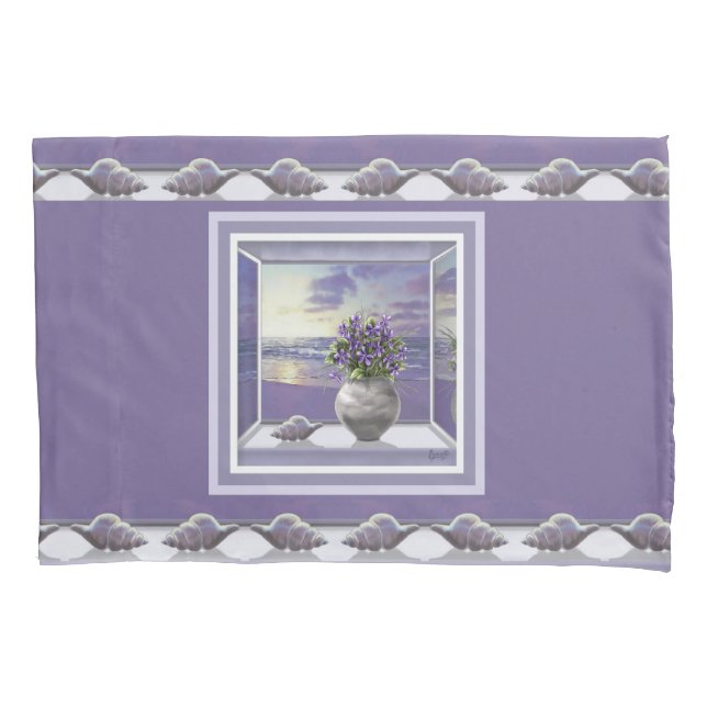 violets in a moon jar pillow case (Front)