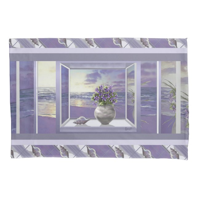 violets in a moon jar pillow case (Front)