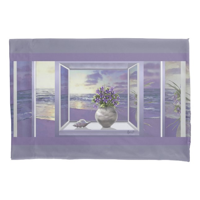 violets in a moon jar pillow case (Front)