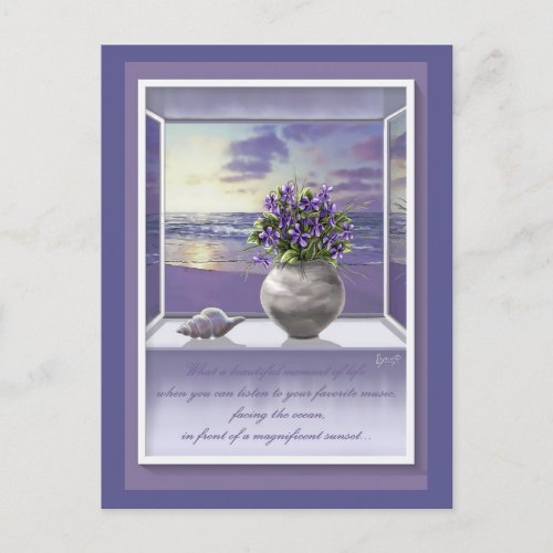 violets in a moon jar postcard
