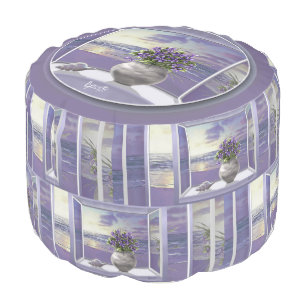 violets in a moon jar pouf