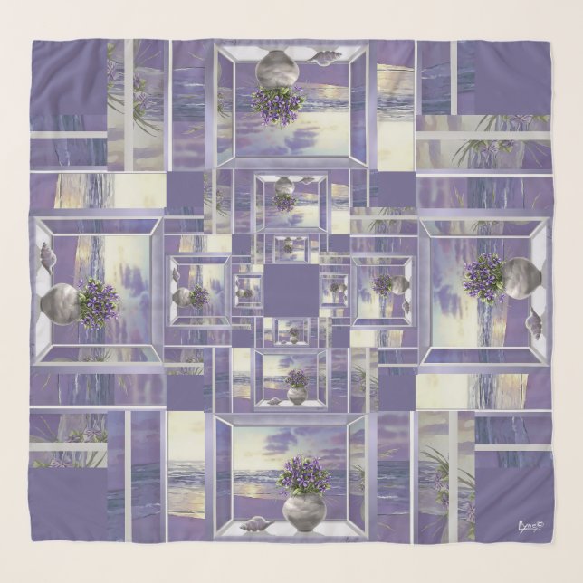 violets in a moon jar scarf (Front)