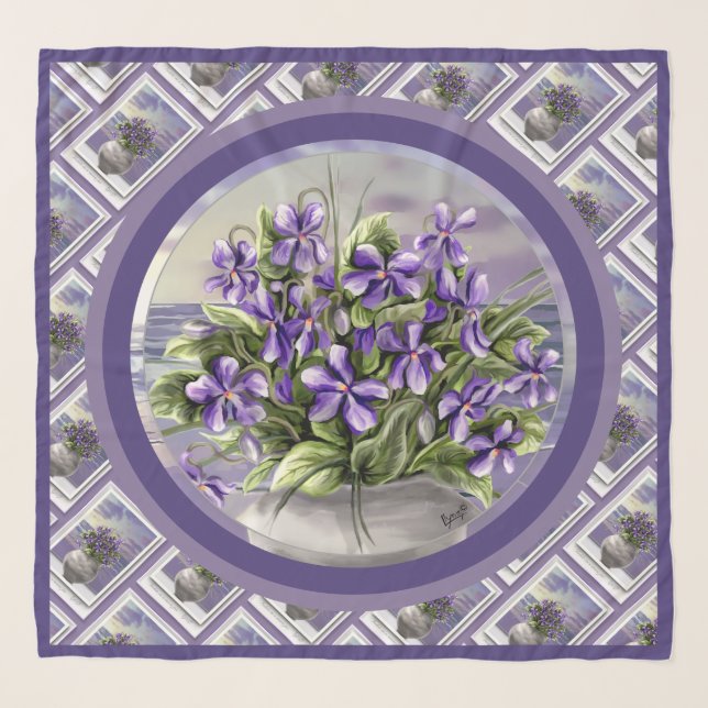 violets in a moon jar scarf (Front)