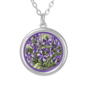 violets in a moon jar silver plated necklace