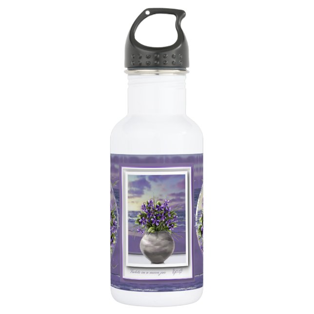 violets in a moon jar stainless steel water bottle (Front)
