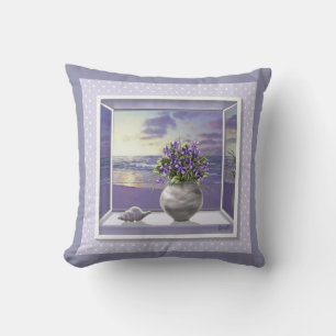 violets in a moon jar throw pillow