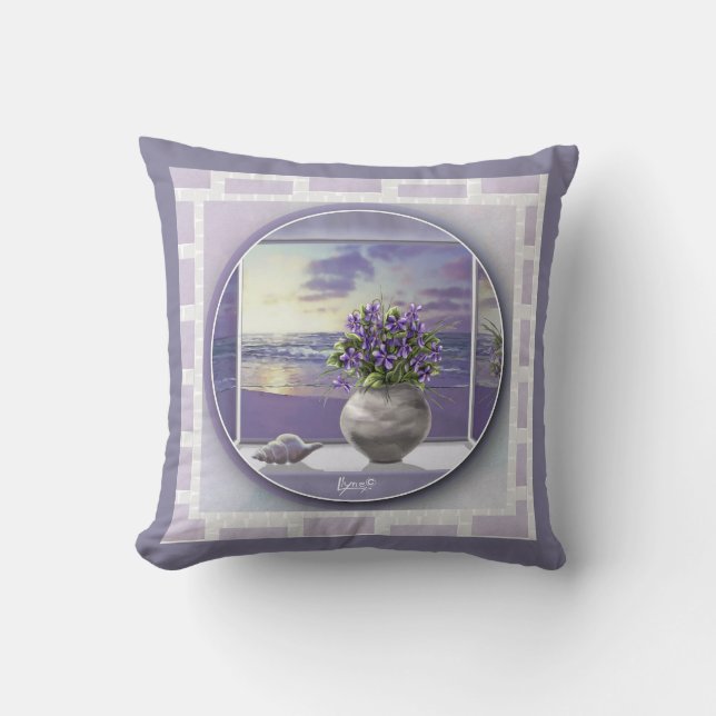violets in a moon jar throw pillow (Front)