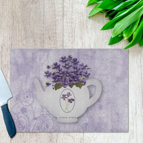 Violets In A Teapot  Cutting Board