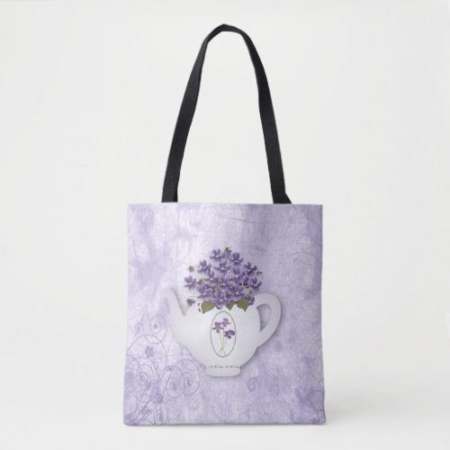 Violets In Teapot All Over Print Tote Bag