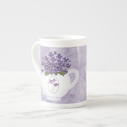 Violets In Teapot Bone China Mug