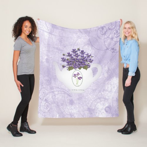 Violets In Teapot Fleece Blanket