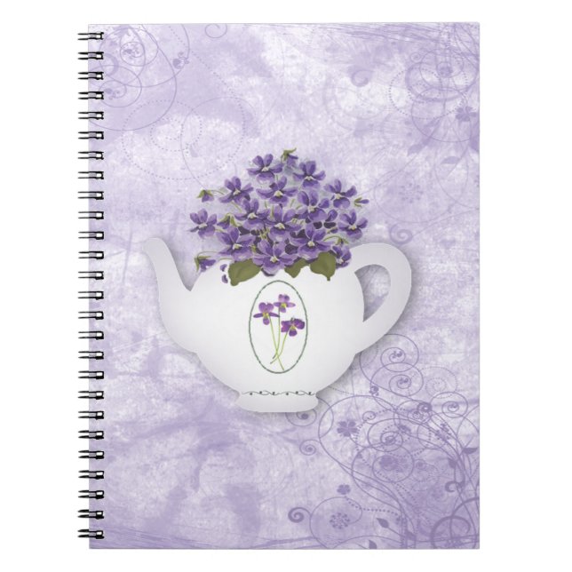 Violets In Teapot  Notebook (Front)