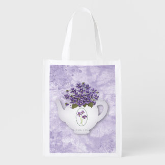 Violets In Teapot Reusable Bag
