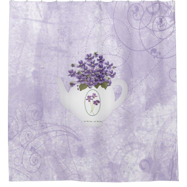 Violets In Teapot Shower Curtain (Front)