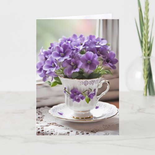Violets In Vintage Teacup Card
