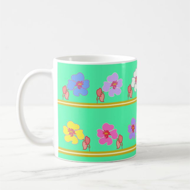 violets left&right mint green coffee mug (Left)
