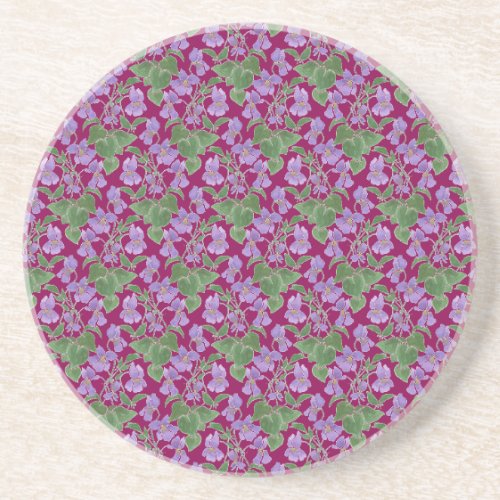 Violets Mauve Floral Custom Sandstone Coaster