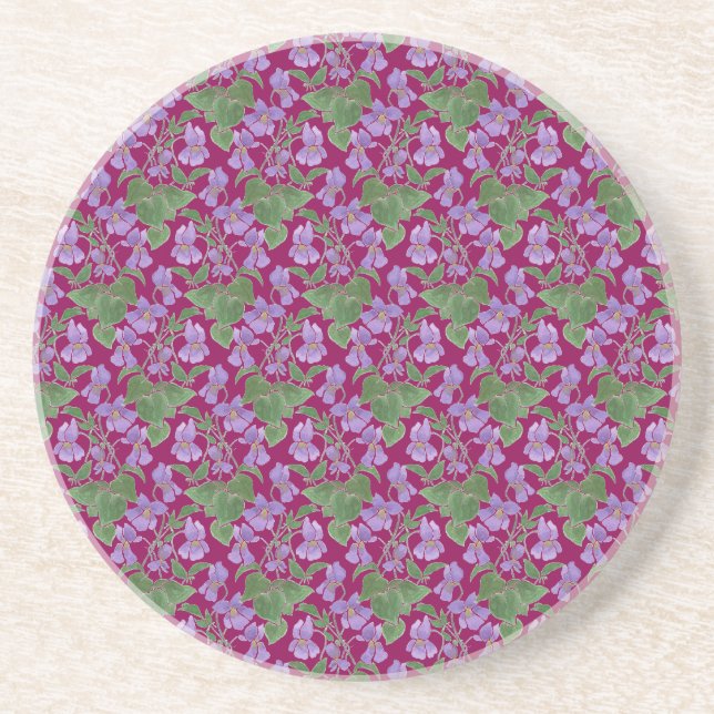 Violets Mauve Floral Custom Sandstone Coaster (Front)